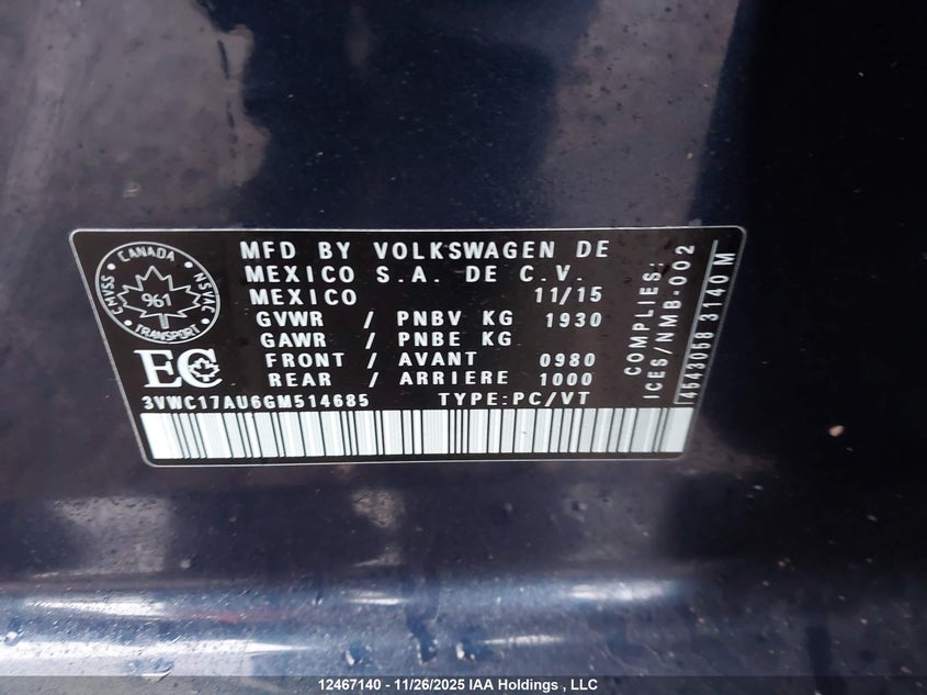 3VWC17AU6GM514685 2016 VOLKSWAGEN  photo no. 9