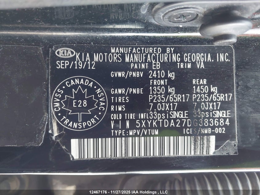 5XYKTDA27DG383684 2013 KIA SORENTO photo no. 9
