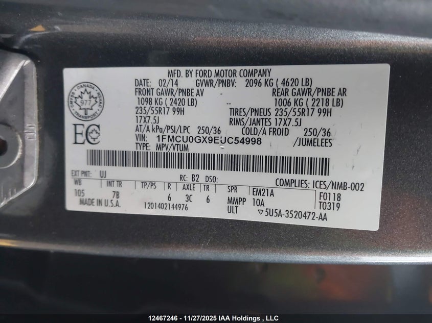 1FMCU0GX9EUC54998 2014 FORD ESCAPE photo no. 18