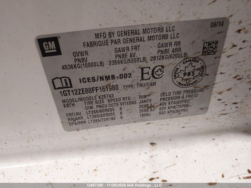 2015 GMC Sierra K2500 Slt VIN: 1GT12ZE88FF161980 Lot: 12467250
