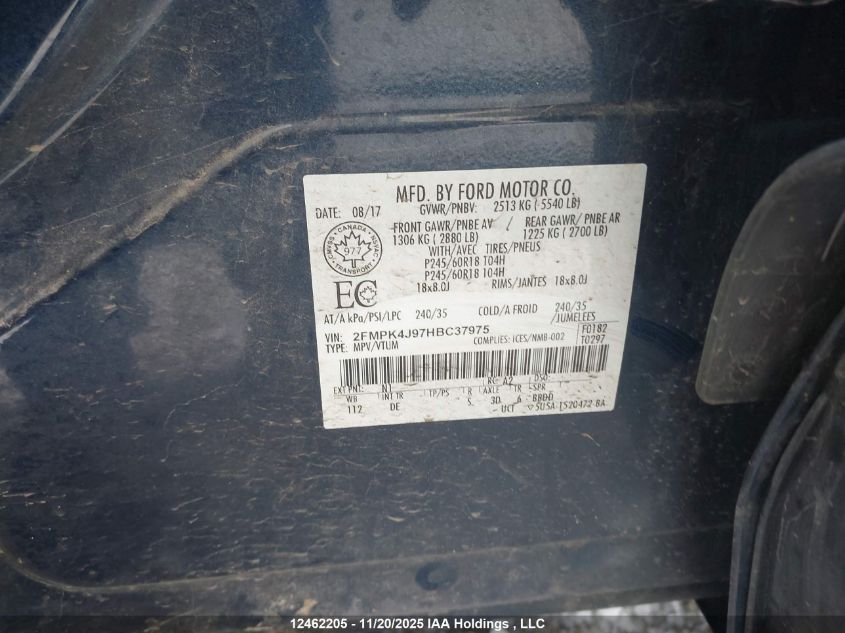 2017 Ford Edge Sel VIN: 2FMPK4J97HBC37975 Lot: 12462205X