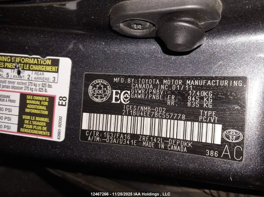 2011 Toyota Corolla Ce VIN: 2T1BU4EE7BC557778 Lot: 12467266