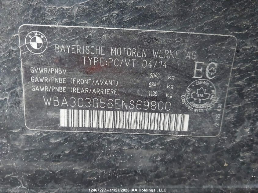 2014 BMW 320I xDrive VIN: WBA3C3G56ENS69800 Lot: 12467277