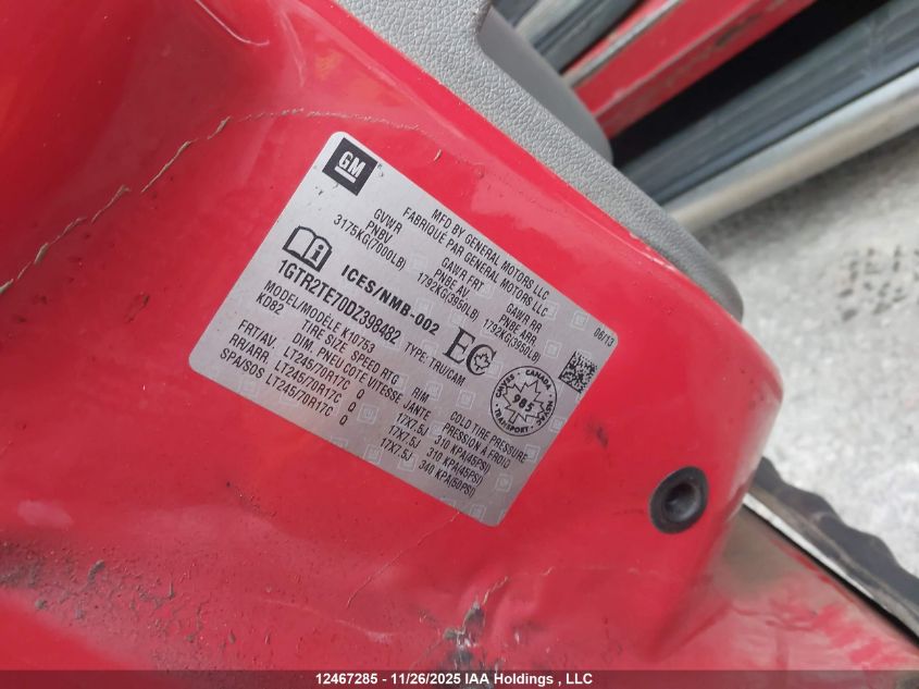 2013 GMC Sierra K1500 VIN: 1GTR2TE70DZ398482 Lot: 12467285