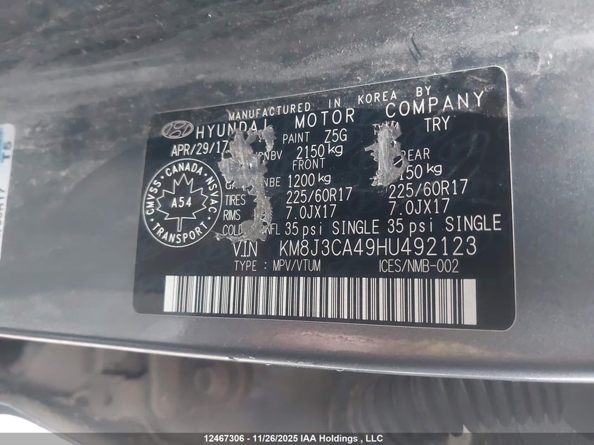 KM8J3CA49HU492123 2017 HYUNDAI TUCSON photo no. 9