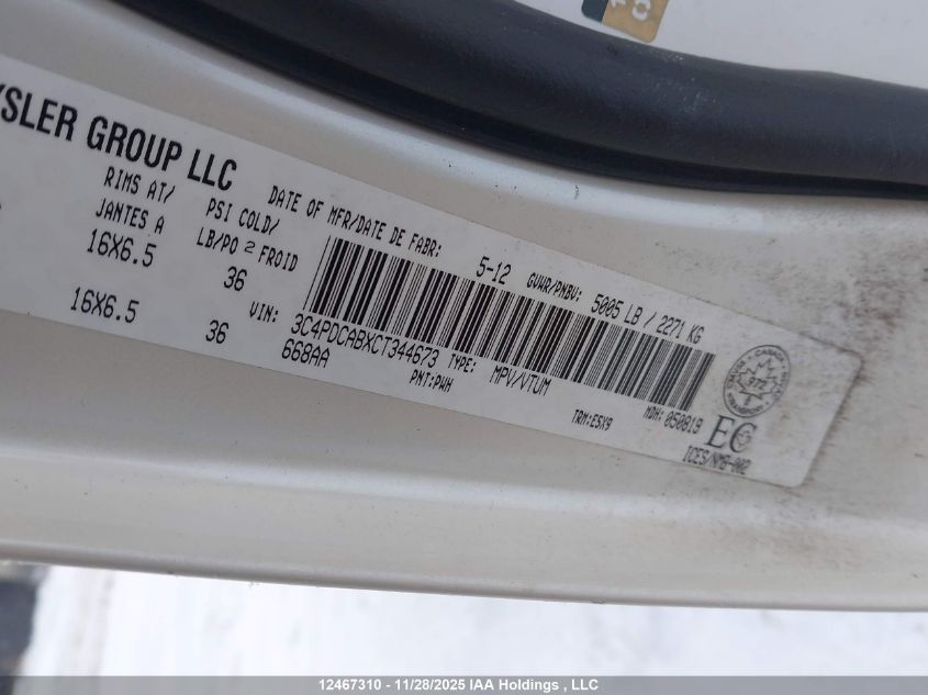 2012 Dodge Journey Cvp/Se Plus VIN: 3C4PDCABXCT344673 Lot: 12467310