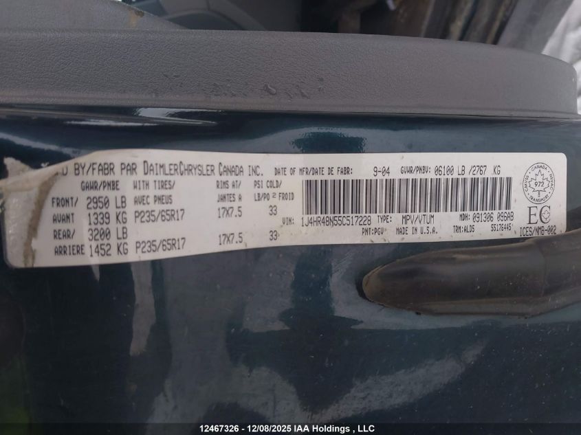 2005 Jeep Grand Cherokee Laredo/Columbia/Freedom VIN: 1J4HR48N55C517228 Lot: 12467326