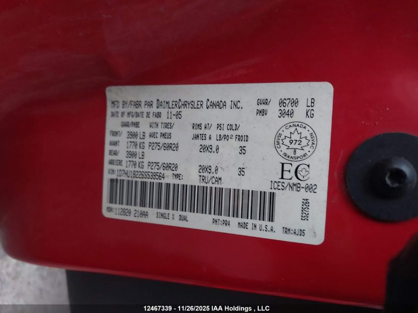 2006 Dodge Ram 1500 VIN: 1D7HU18226S539564 Lot: 12467339