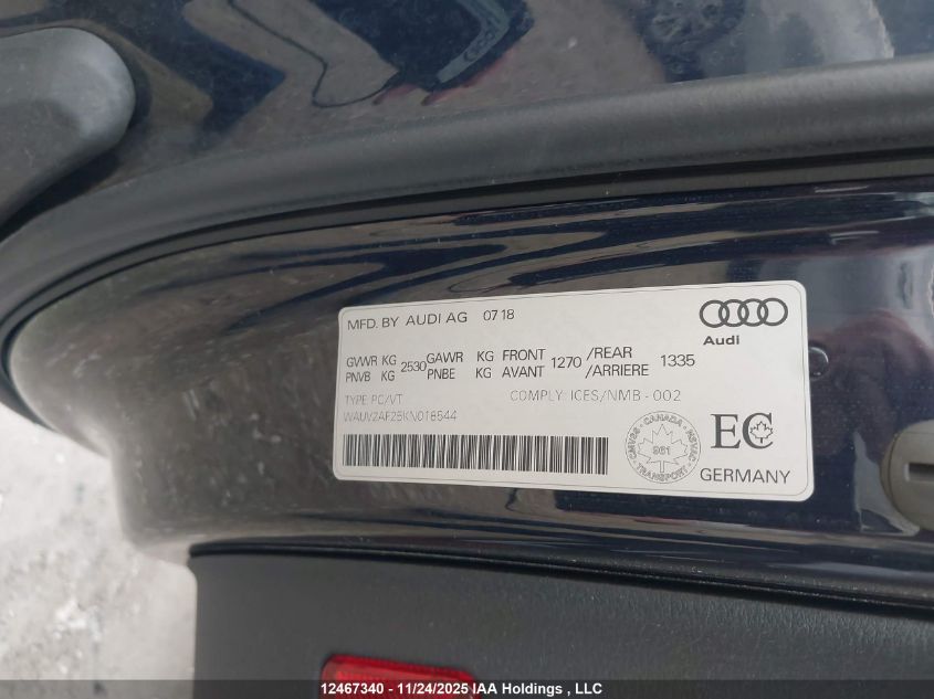 2019 Audi A7 55 Technik VIN: WAUV2AF25KN018544 Lot: 12467340