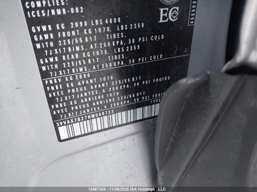 2022 Volkswagen Taos Trendline VIN: 3VVAX7B27NM048723 Lot: 12467353