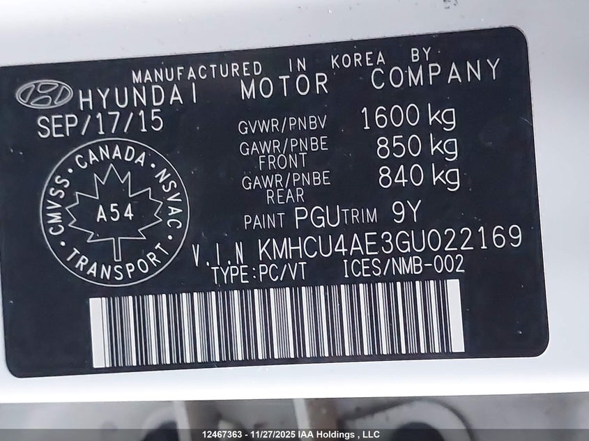 KMHCU4AE3GU022169 2016 HYUNDAI ACCENT photo no. 9