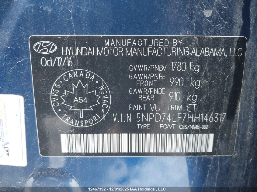 5NPD74LF7HH146317 2017 HYUNDAI ELANTRA photo no. 9