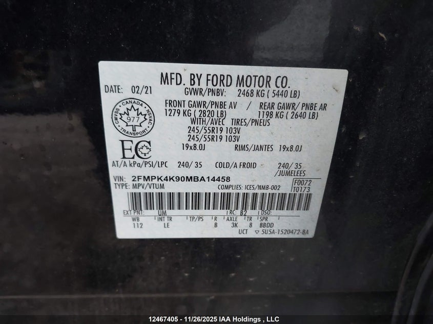 2FMPK4K90MBA14458 2021 FORD EDGE photo no. 18