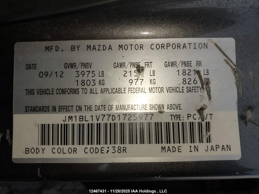JM1BL1V77D1725977 2013 MAZDA 3 photo no. 9