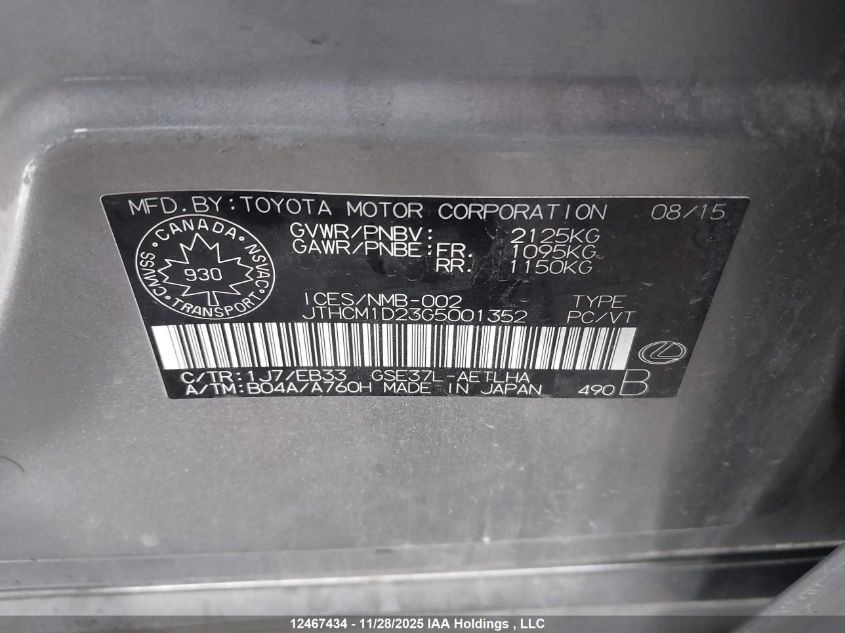 2016 Lexus Is 300 300 VIN: JTHCM1D23G5001352 Lot: 12467434