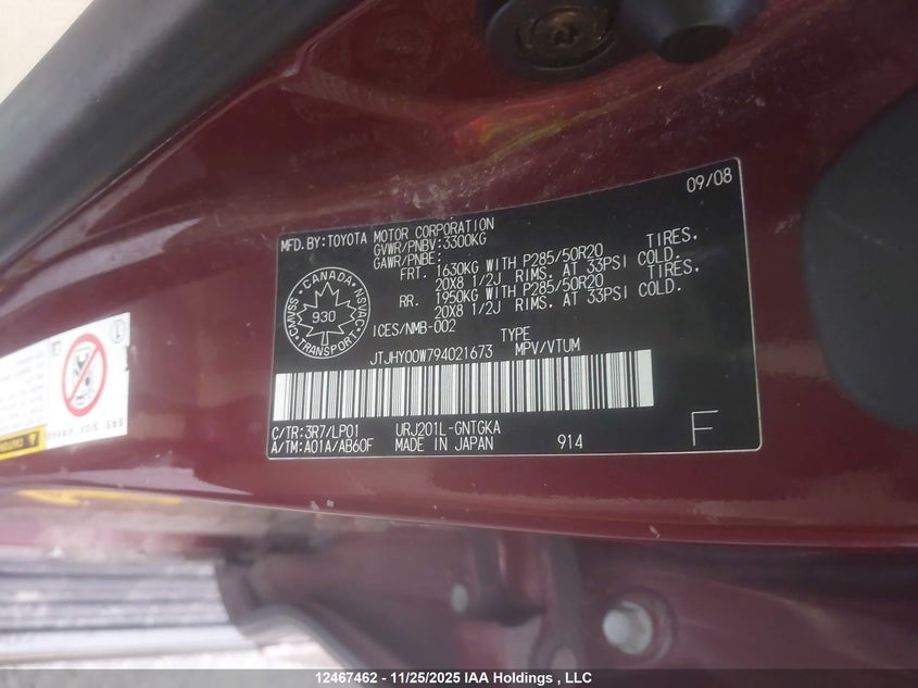 2009 Lexus Lx 570 570 VIN: JTJHY00W794021673 Lot: 12467462