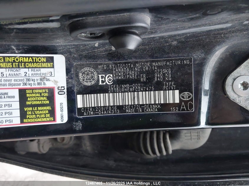 2T1BURHE8FC247475 2015 TOYOTA COROLLA photo no. 9