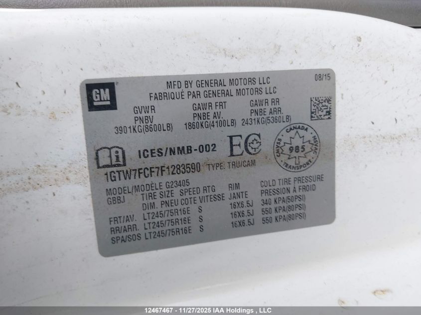 2015 GMC Savana VIN: 1GTW7FCF7F1283590 Lot: 12467467