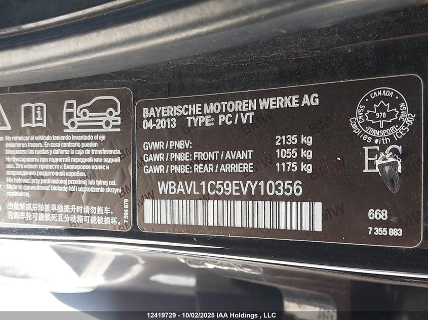 2014 BMW X1 xDrive28I VIN: WBAVL1C59EVY10356 Lot: 12419729X