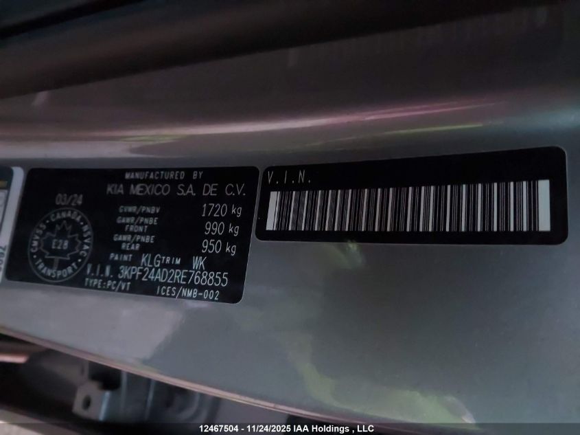 2024 Kia Forte Ex/Ex Premium/Ex+/Lx VIN: 3KPF24AD2RE768855 Lot: 12467504