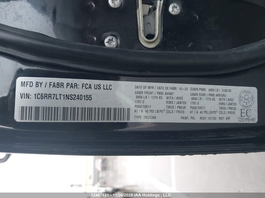1C6RR7LT1NS240155 2022 RAM 1500 photo no. 9