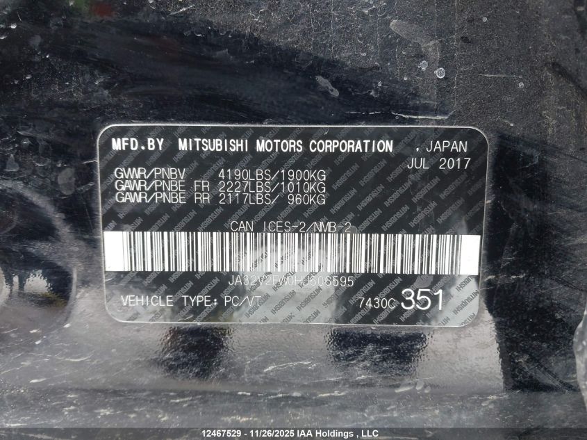 2017 Mitsubishi Lancer Es/Se/Sel VIN: JA32V2FW0HU606595 Lot: 12467529