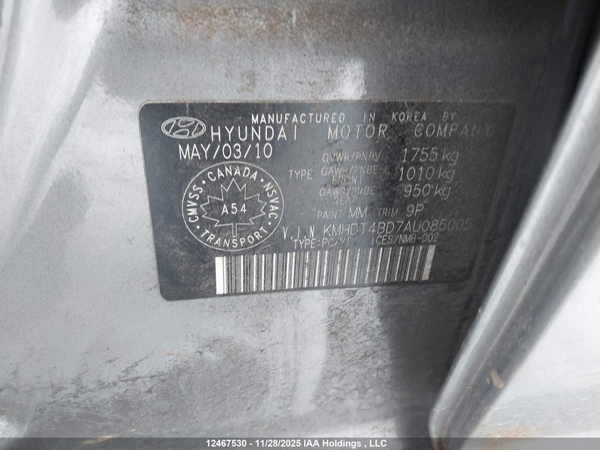 KMHDT4BD7AU085005 2010 HYUNDAI ELANTRA photo no. 9