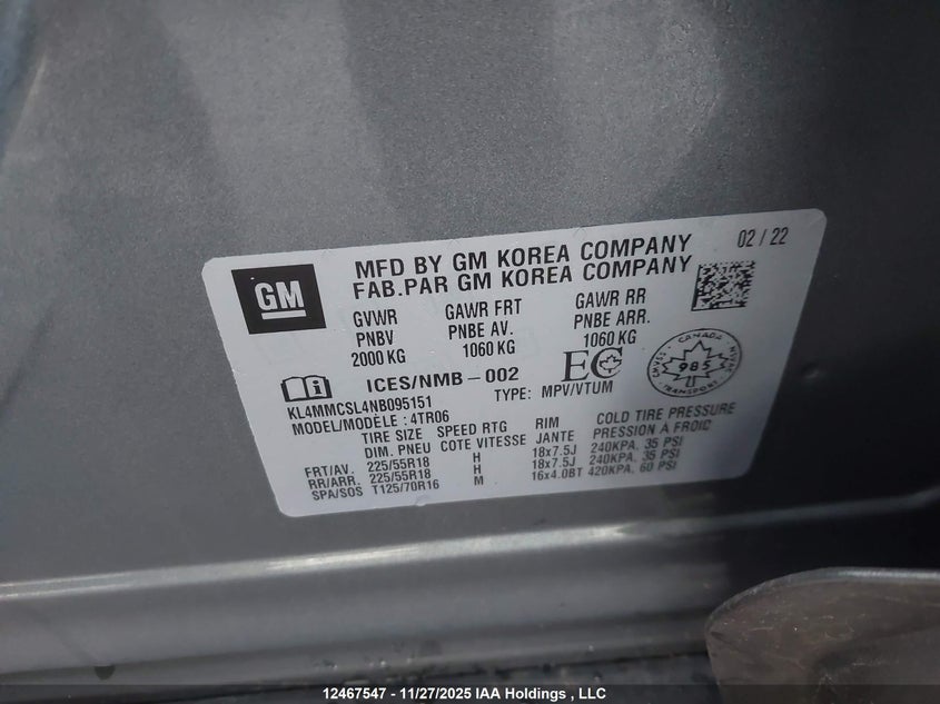 2022 Buick Encore Gx Awd Preferred VIN: KL4MMCSL4NB095151 Lot: 12467547