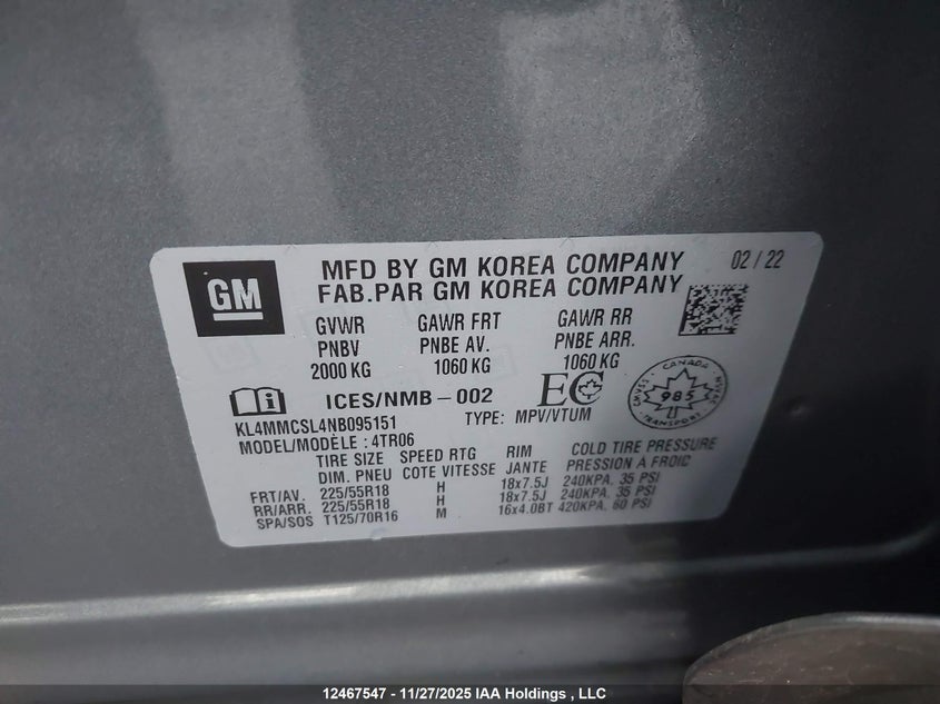 2022 Buick Encore Gx Awd Preferred VIN: KL4MMCSL4NB095151 Lot: 12467547