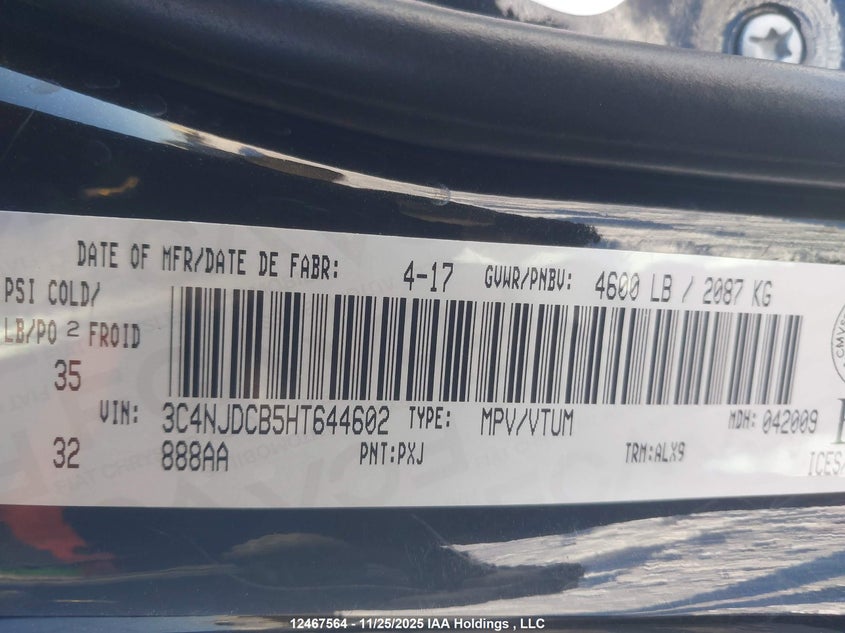 3C4NJDCB5HT644602 2017 JEEP COMPASS photo no. 9