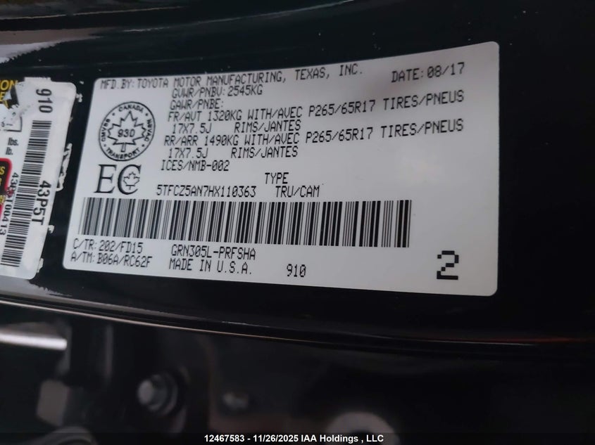 5TFCZ5AN7HX110363 2017 TOYOTA TACOMA photo no. 9
