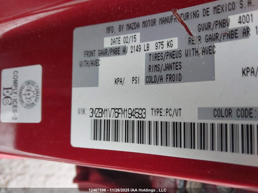 3MZBM1V76FM194593 2015 MAZDA 3 photo no. 9