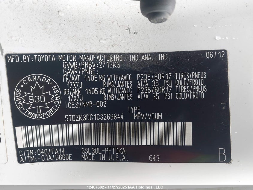 5TDZK3DC1CS269844 2012 TOYOTA SIENNA photo no. 18