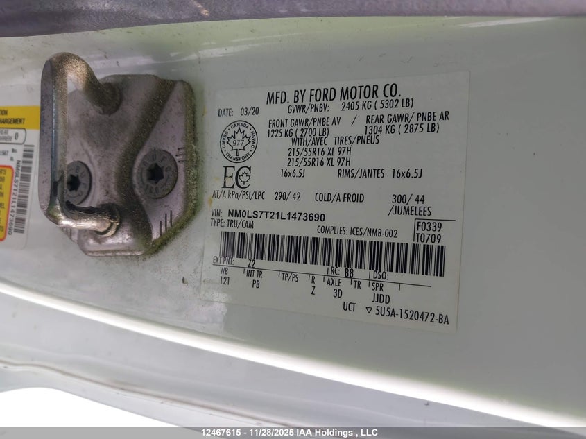 NM0LS7T21L1473690 2020 FORD TRANSIT photo no. 9