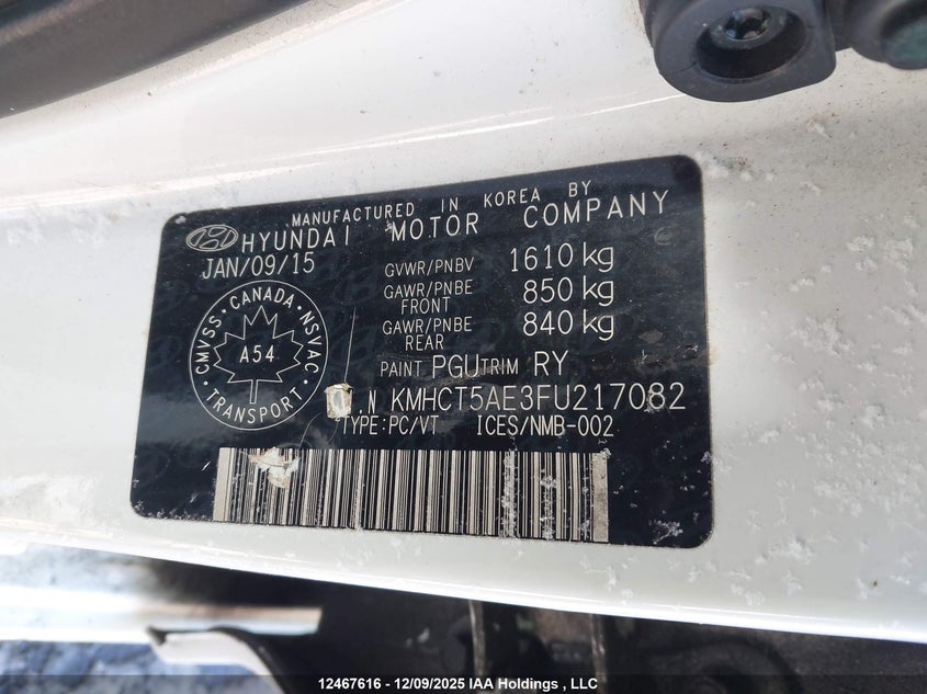 2015 Hyundai Accent Gl VIN: KMHCT5AE3FU217082 Lot: 12467616