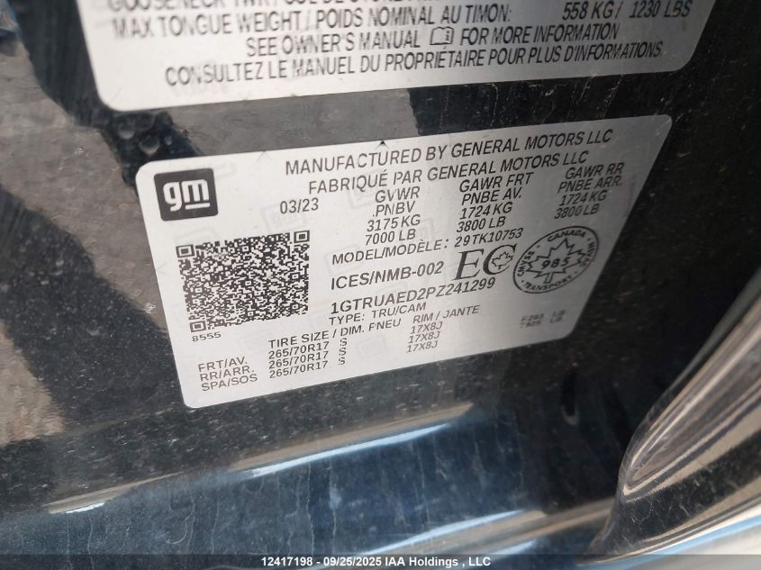 2023 GMC Sierra 1500 Pro VIN: 1GTRUAED2PZ241299 Lot: 12417198X