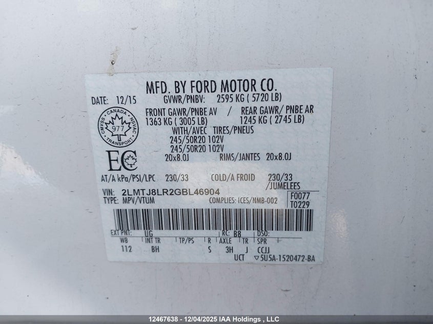 2LMTJ8LR2GBL46904 2016 LINCOLN MKX photo no. 9