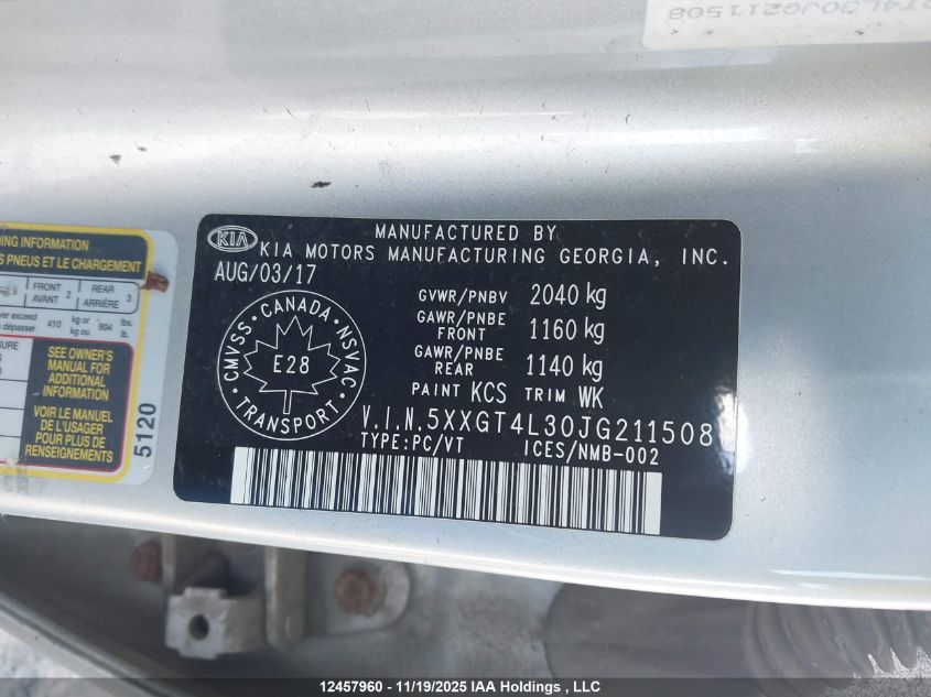 2018 Kia Optima Lx/Lx+ VIN: 5XXGT4L30JG211508 Lot: 12457960X