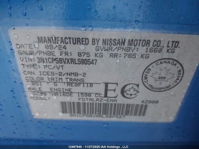 2024 Nissan Kicks S VIN: 3N1CP5BVXRL590547 Lot: 12467645