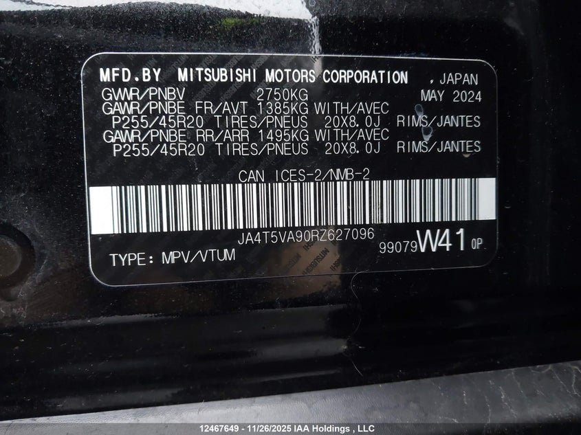 JA4T5VA90RZ627096 2024 MITSUBISHI OUTLANDER photo no. 9