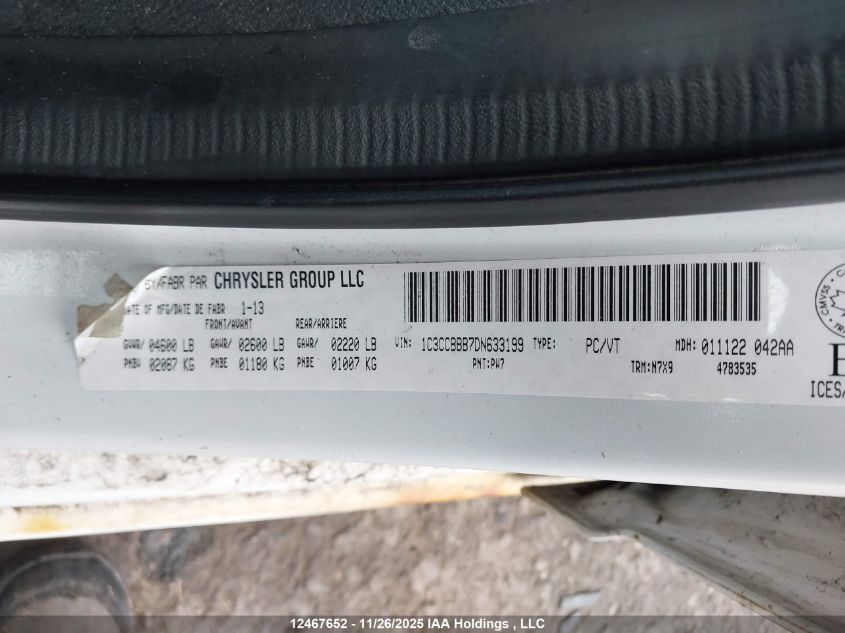 2013 Chrysler 200 VIN: 1C3CCBBB7DN633199 Lot: 12467652