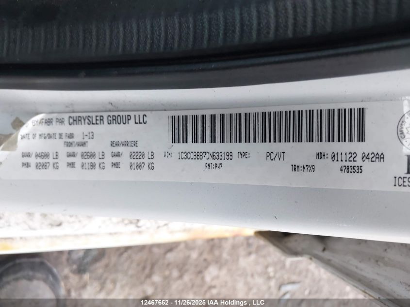 2013 Chrysler 200 VIN: 1C3CCBBB7DN633199 Lot: 12467652