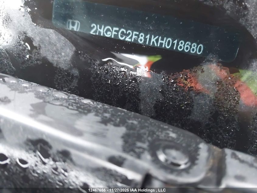 2019 Honda Civic VIN: 2HGFC2F81KH018680 Lot: 12467655