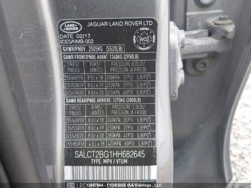 2017 Land Rover Discovery Sport Hse Luxury VIN: SALCT2BG1HH682645 Lot: 12467664