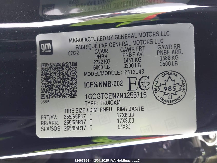 1GCGTCEN2N1255715 2022 CHEVROLET COLORADO photo no. 9