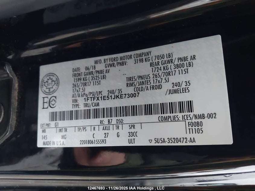 1FTFX1E51JKE73007 2018 FORD F-150 photo no. 9