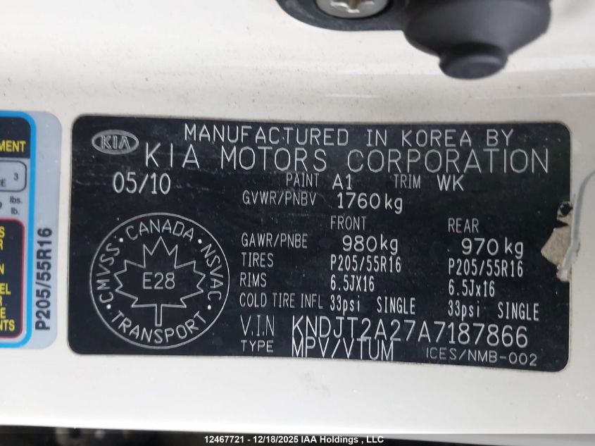 2010 Kia Soul +/!/Sport VIN: KNDJT2A27A7187866 Lot: 12467721