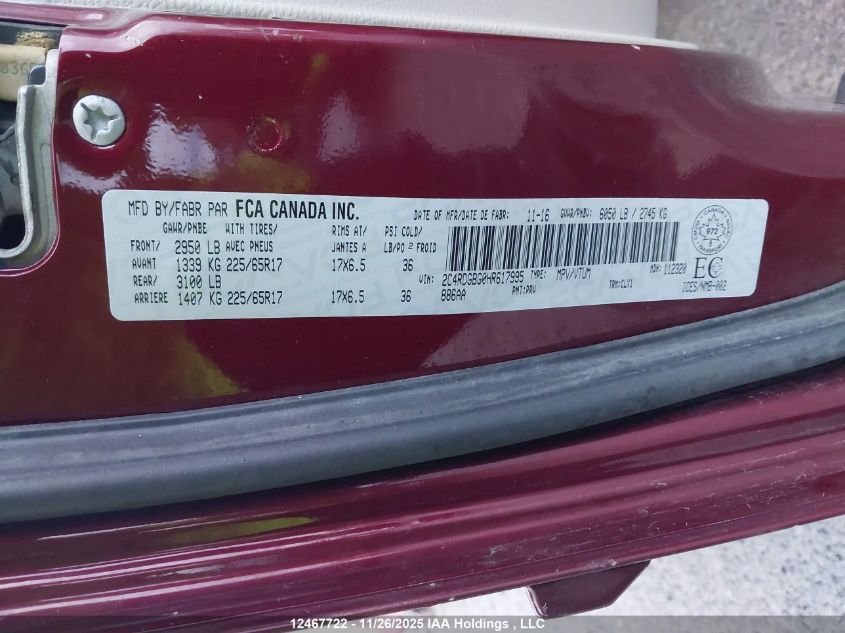 2017 Dodge Grand Caravan Se VIN: 2C4RDGBG0HR617995 Lot: 12467722