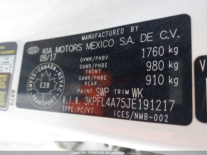 2018 Kia Forte Lx/Lx+ VIN: 3KPFL4A75JE191217 Lot: 12445754X