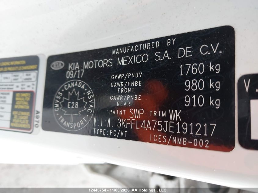 2018 Kia Forte Lx/Lx+ VIN: 3KPFL4A75JE191217 Lot: 12445754X